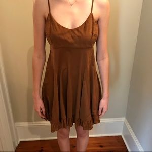 Suede type material, camel color dress